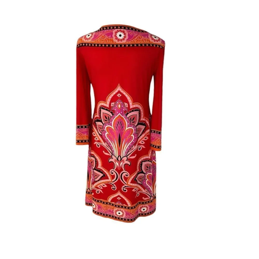 London Times Vibrant Retro Red Shift Dress. Size 4